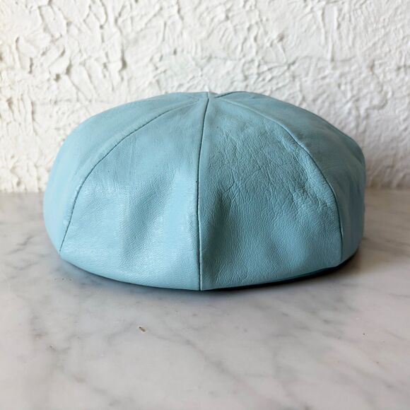 Vintage Blue Leather Newsboy Cap Beret Mod Hat Sanlea Hats New York main image 8